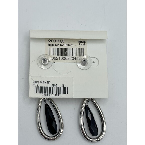 Charter Club Silver & Black Teardrop Evening Dangle Earrings New - Picture 6 of 6